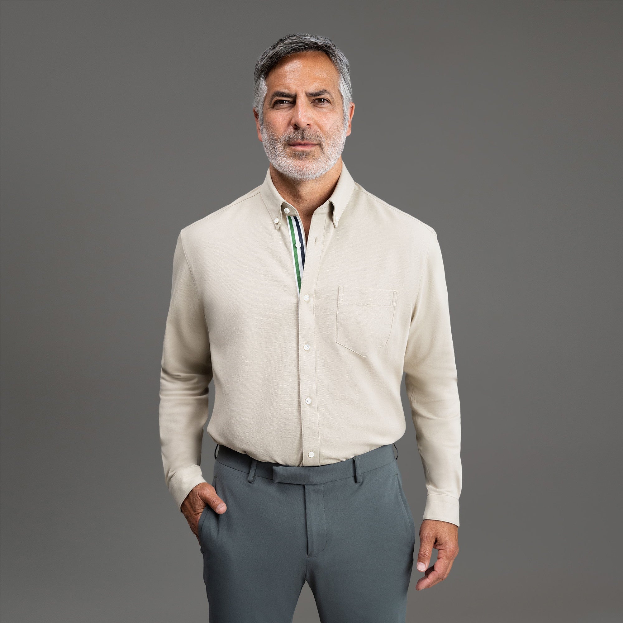 Custom Bespoke Tailored Mercer Shirt model Guillermo in Khaki