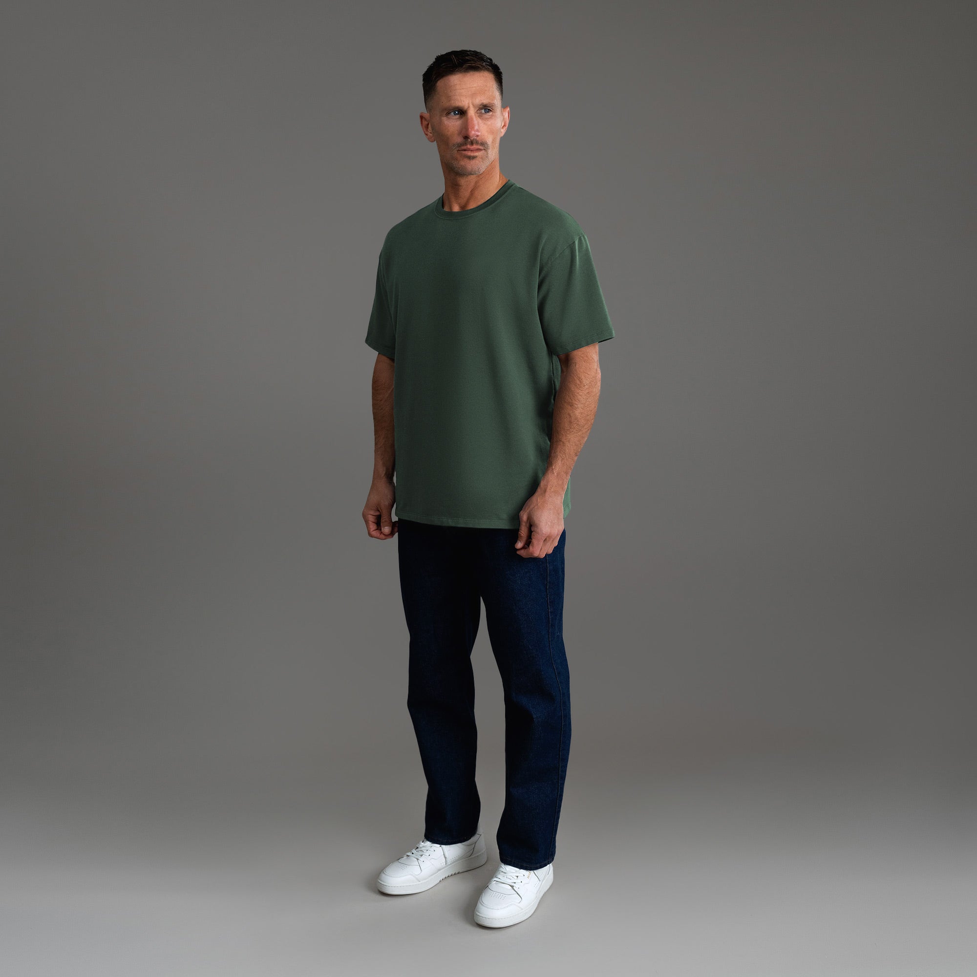 Tags:(6'0" - 180 lbs) custom t-shirt tee model Tyler in Moss