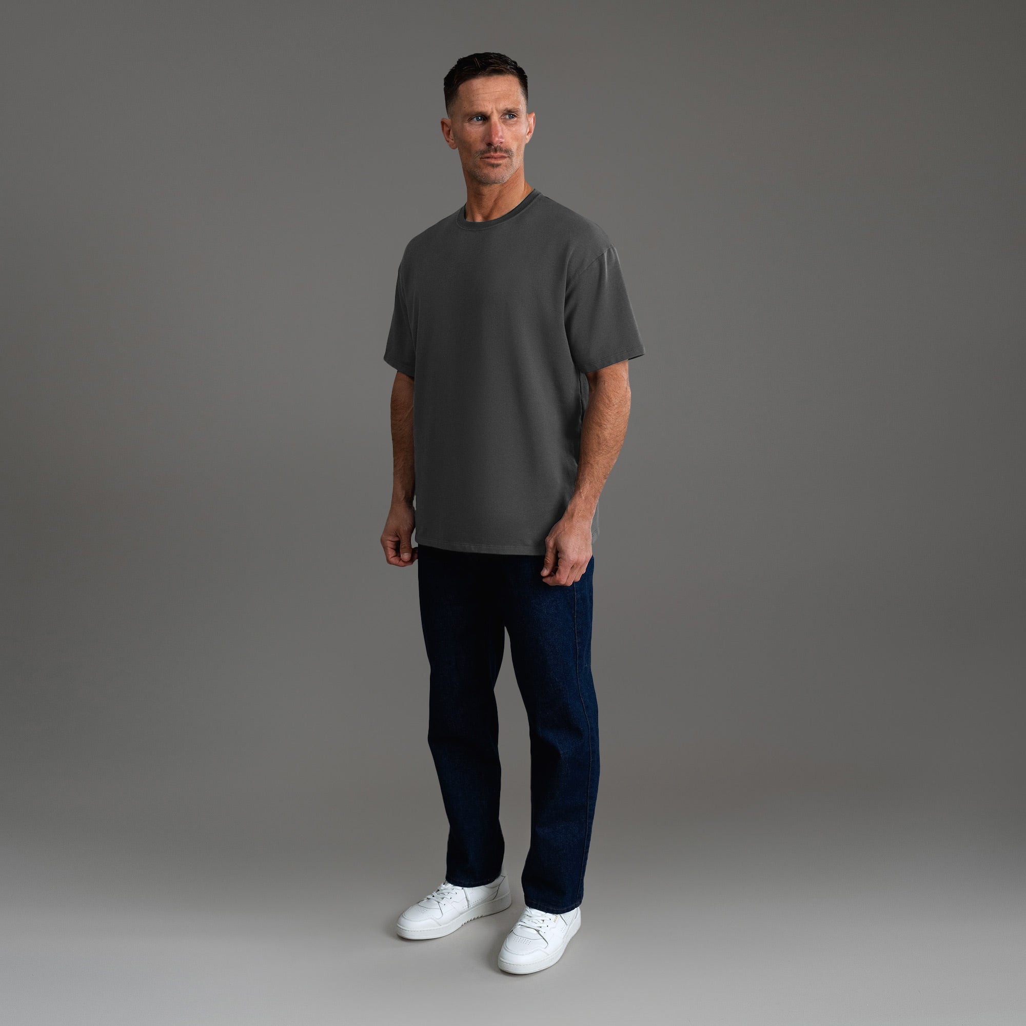 Tags:(6'0" - 180 lbs) custom t-shirt tee model Tyler in Smoke