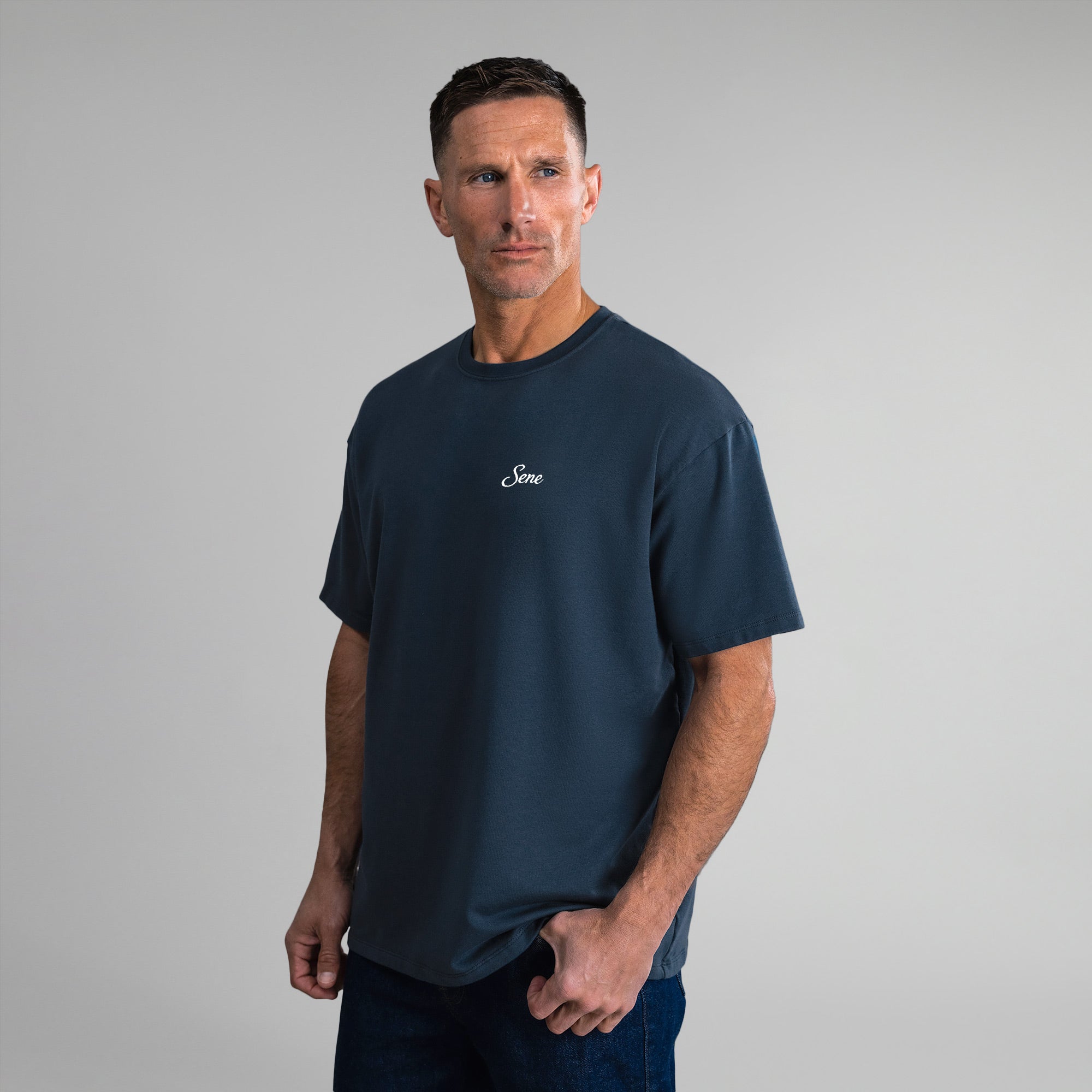 Tags:(6'0" - 180 lbs|Medium) custom t-shirt tee model Tyler in Deep Sea