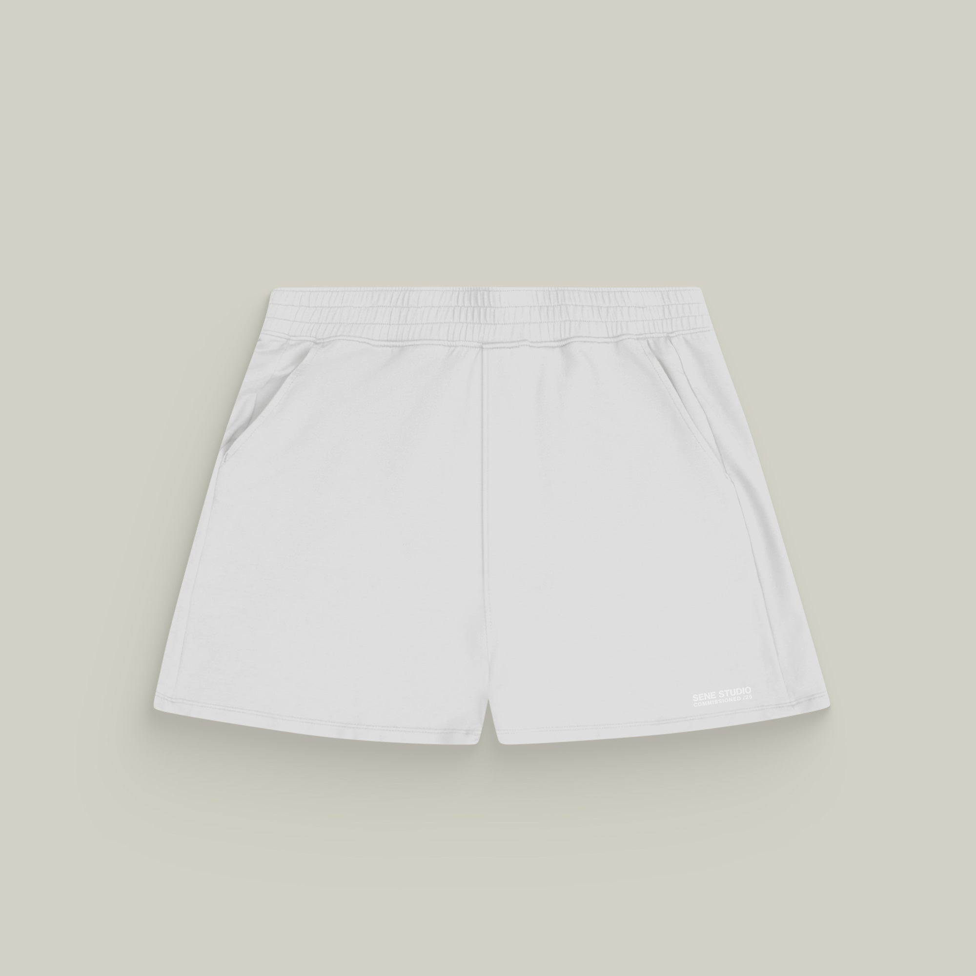 Custom shorts model Melissa in White