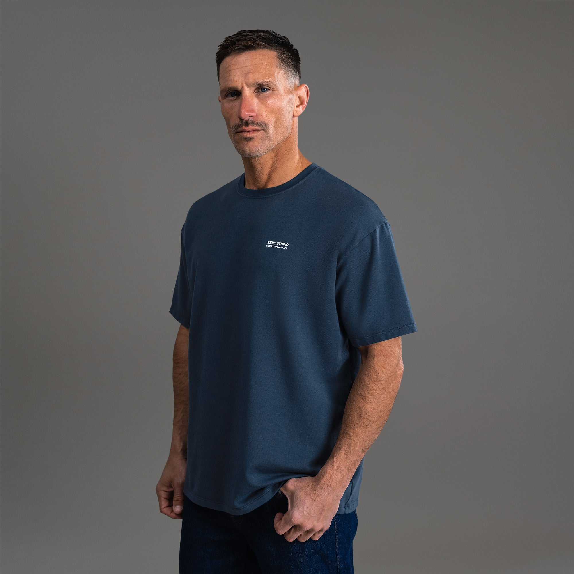 Tags:(6'0" - 180 lbs) custom t-shirt tee model Tyler in Deep Sea