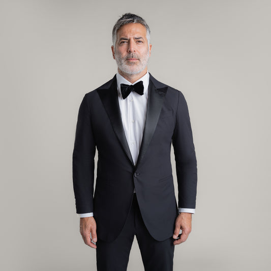 Custom Peak Lapel Tuxedo model Guillermo in Black