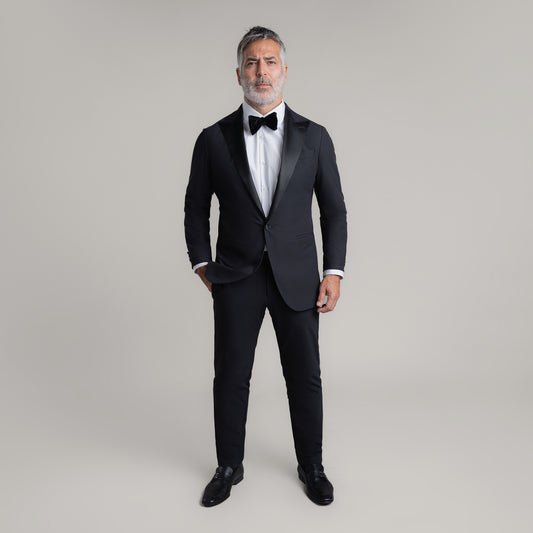 Custom Peak Lapel Tuxedo model Guillermo in Black