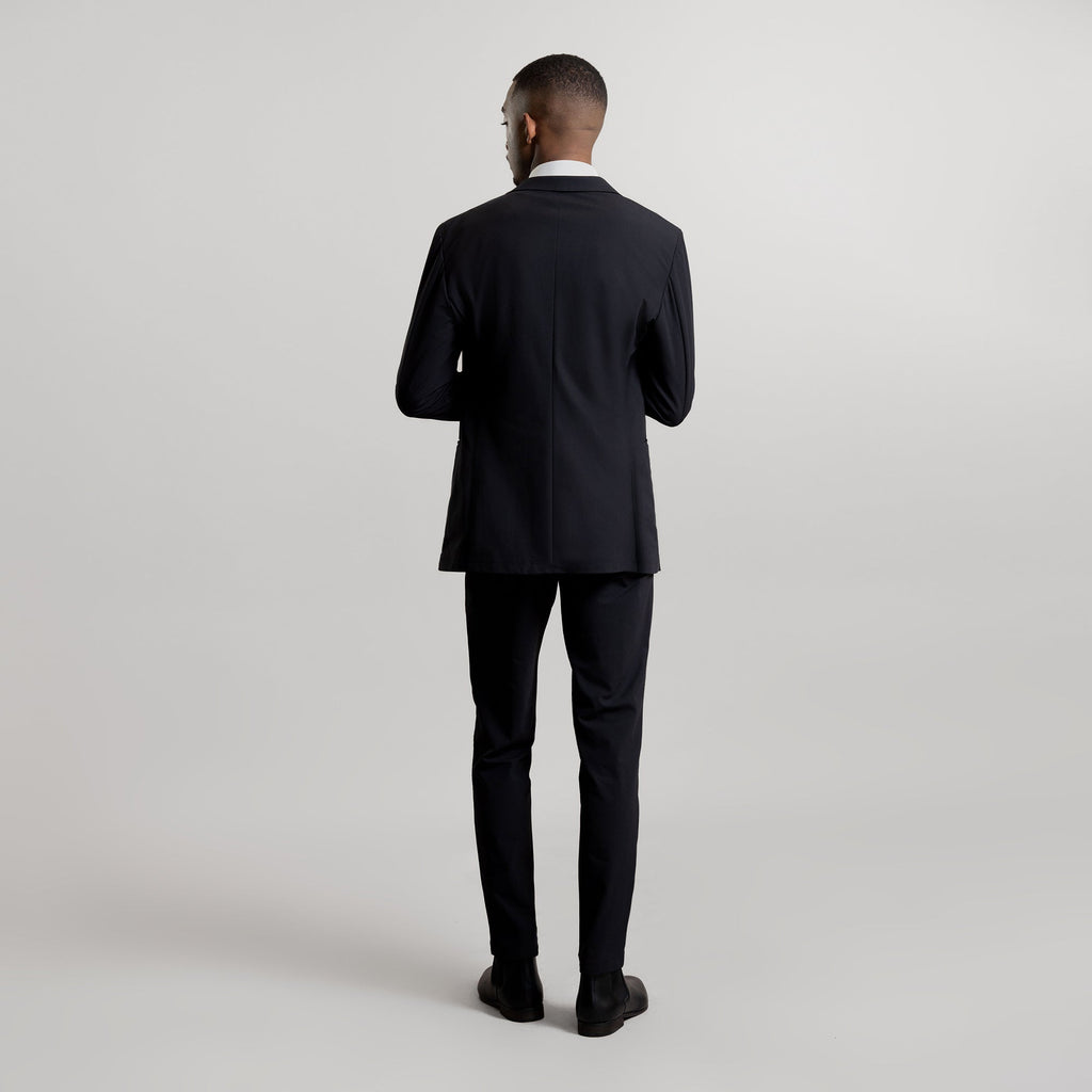 Tags:(6'3"|160 lbs) Bespoke custom athleisure technical men's suit los angeles model Ky in Black