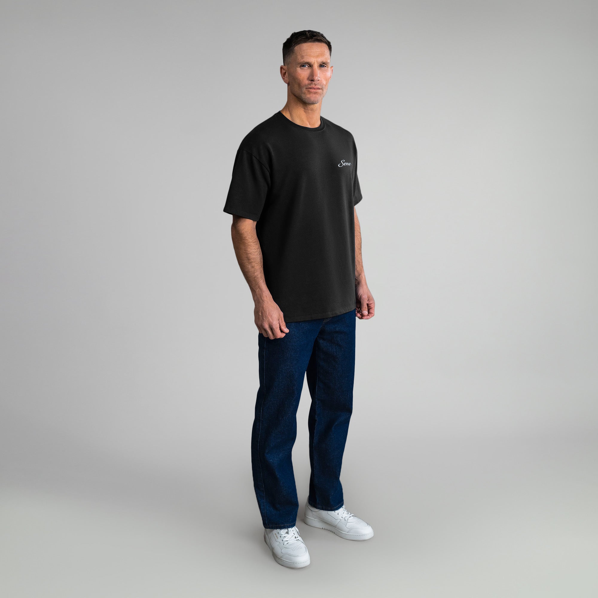 Tags:(6'0" - 180 lbs|Medium) custom t-shirt tee model Tyler in Black