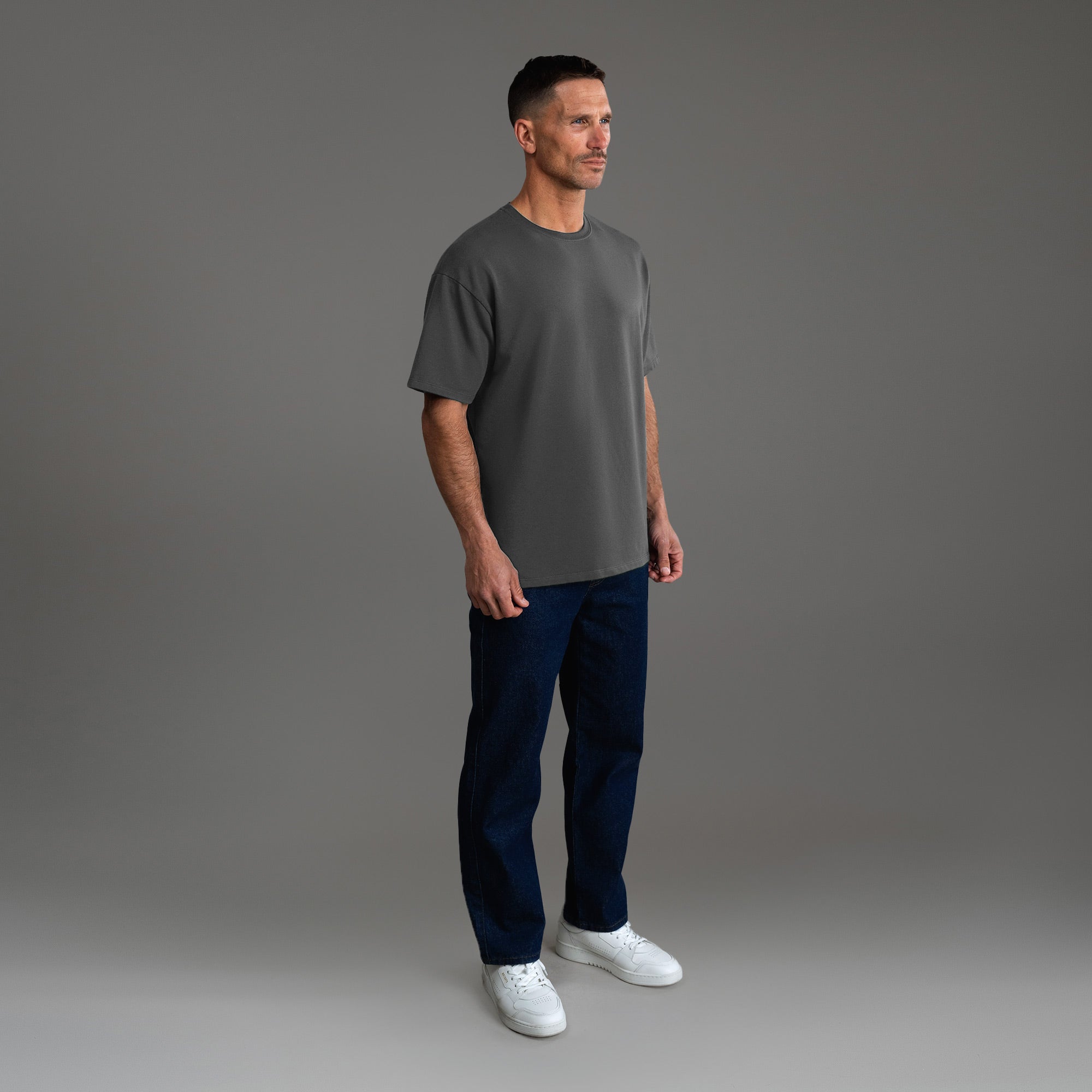 Tags:(6'0" - 180 lbs) custom t-shirt tee model Tyler in Smoke