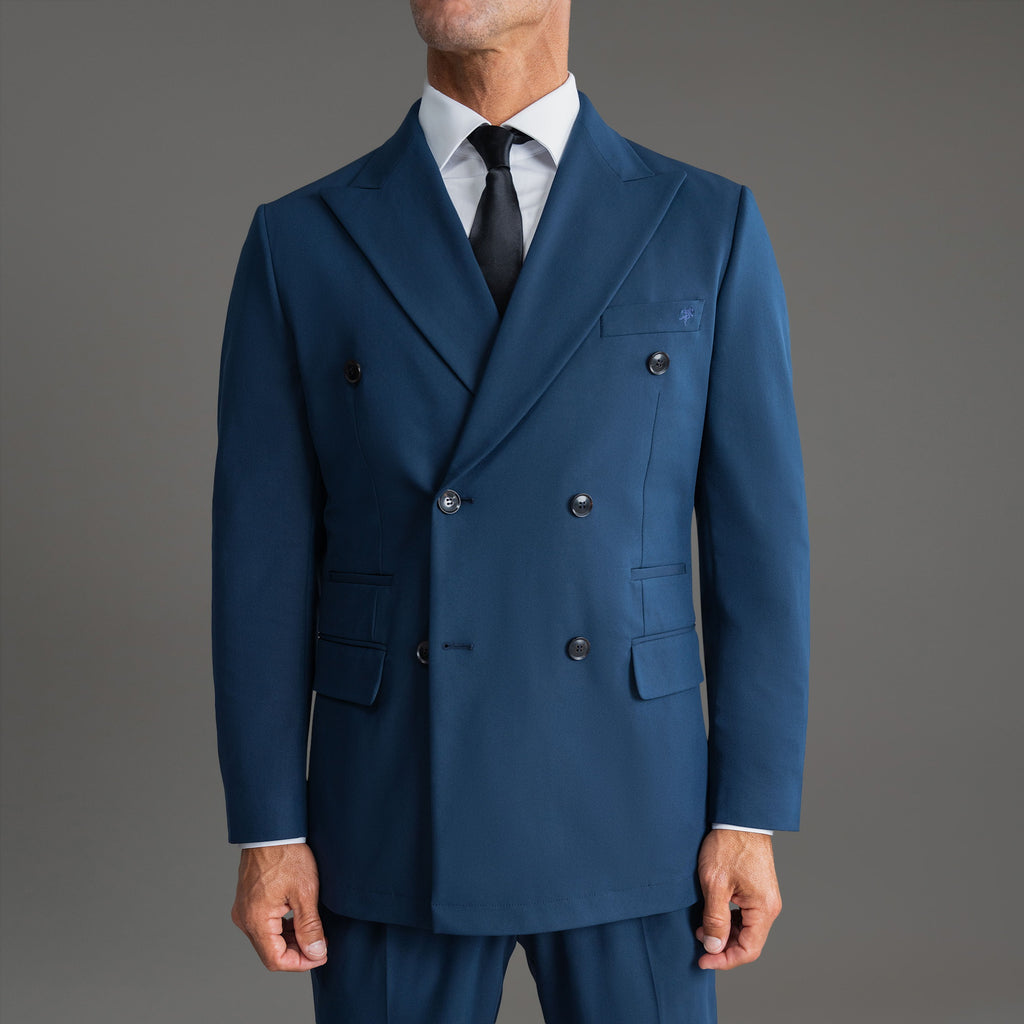 Tags:(6'0"|180 lbs) Bespoke custom linen men's suit los angeles model Tyler in Nautical Blue