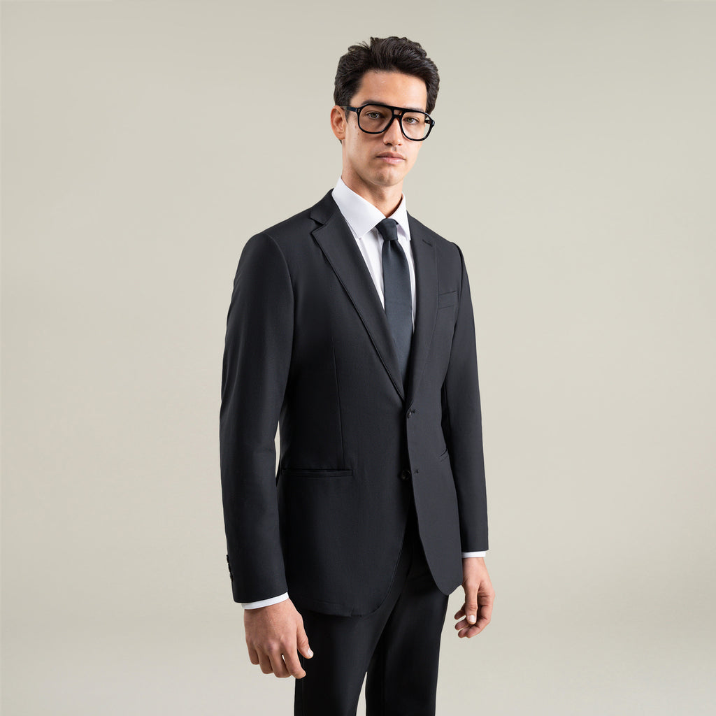 Tags:(6'1"|165) Bespoke custom athleisure technical athletic stretch suit los angeles model Jessey in Black