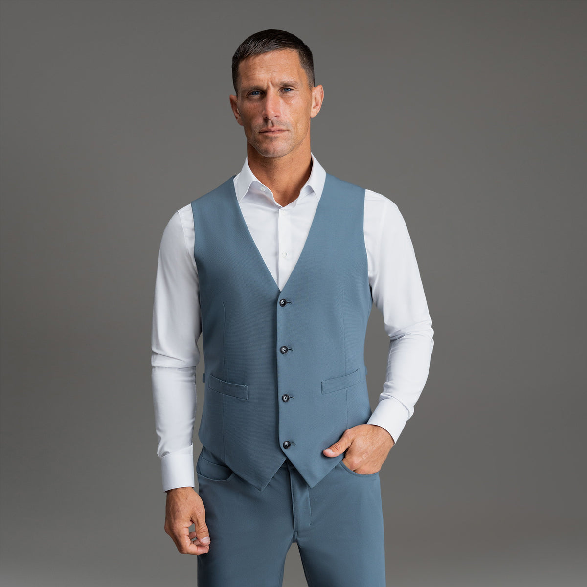 Custom suit vest model Tyler in Smoke Blue