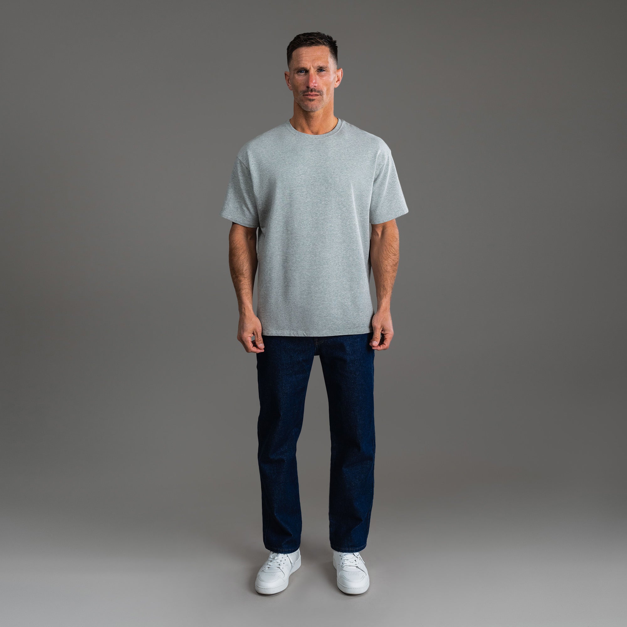 Tags:(6'0" - 180 lbs) custom t-shirt tee model Tyler in Heather Gray