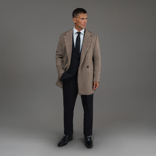 Tags:(6'0"|180 lbs) Bespoke custom linen men's suit los angeles model Tyler in  Brown