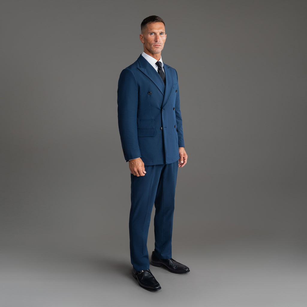Tags:(6'0"|180 lbs) Bespoke custom linen men's suit los angeles model Tyler in Nautical Blue
