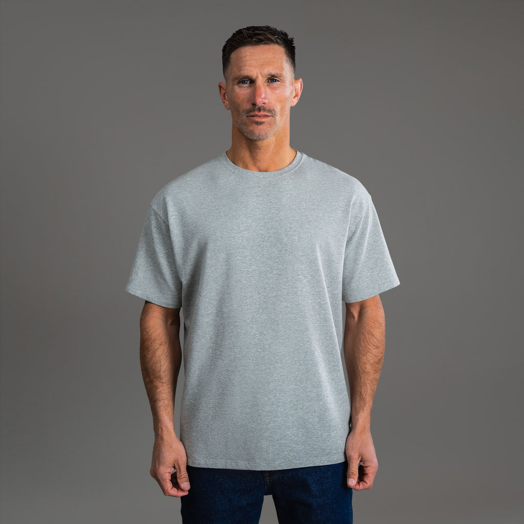Tags:(6'0" - 180 lbs) custom t-shirt tee model Tyler in Heather Gray