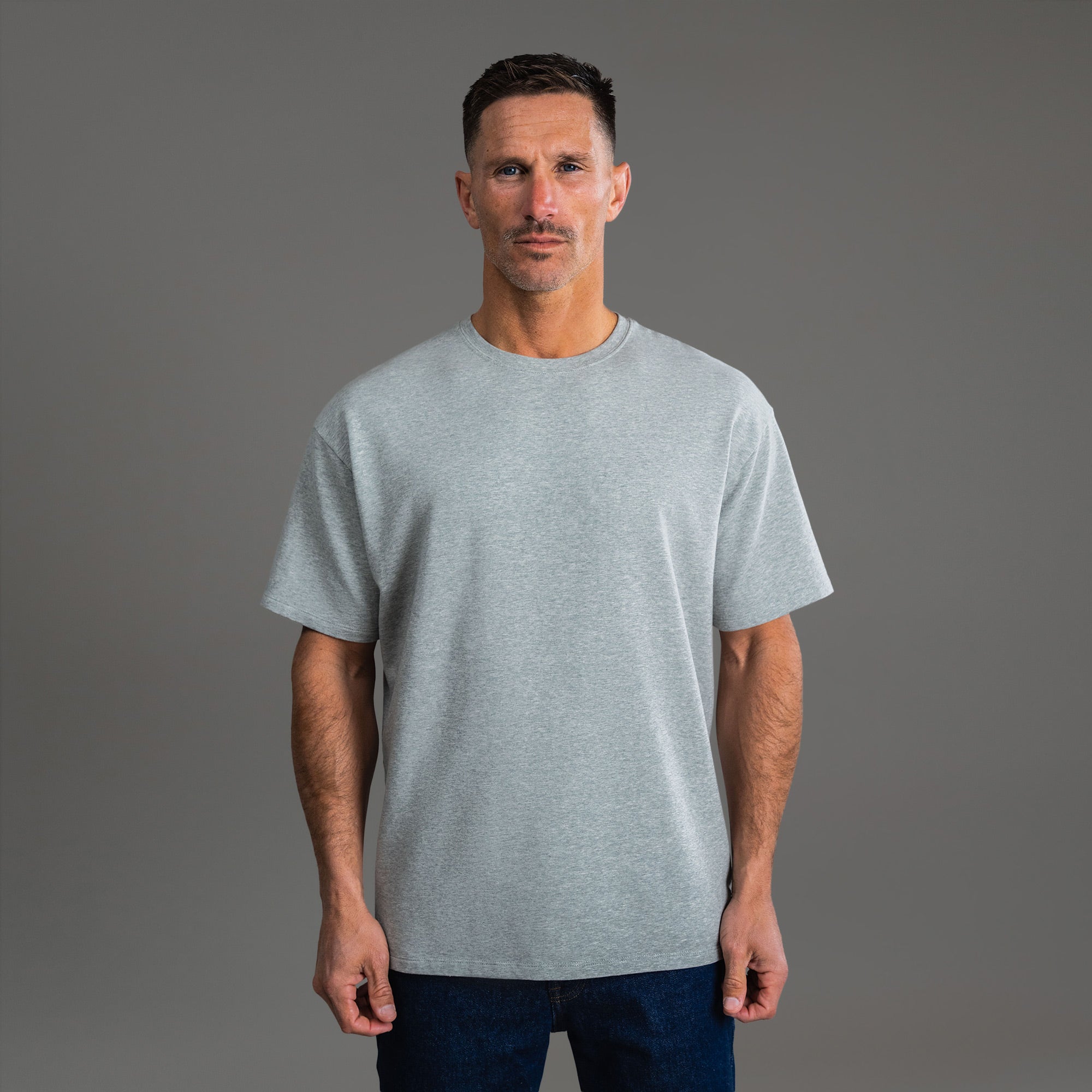 Tags:(6'0" - 180 lbs) custom t-shirt tee model Tyler in Heather Gray