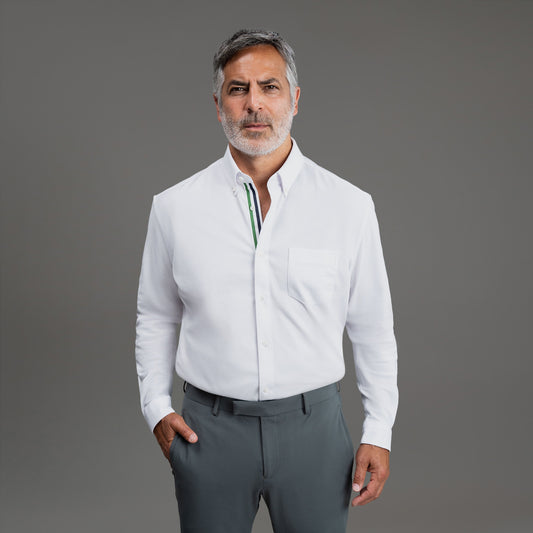 Custom Bespoke Tailored Mercer Shirt model Guillermo in White