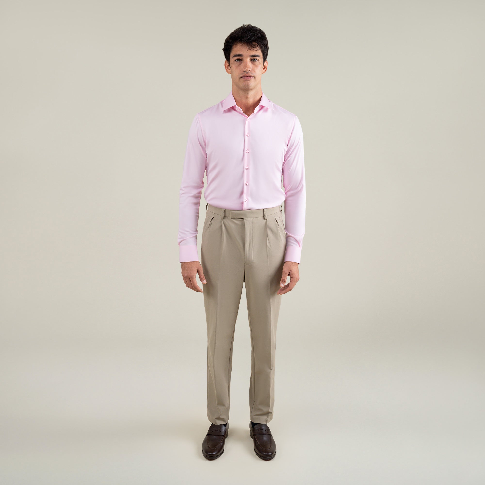 Tags:(6'1"|165) Custom Bespoke Tailored Spread Shirt model Jessey in Pink BreezeTech