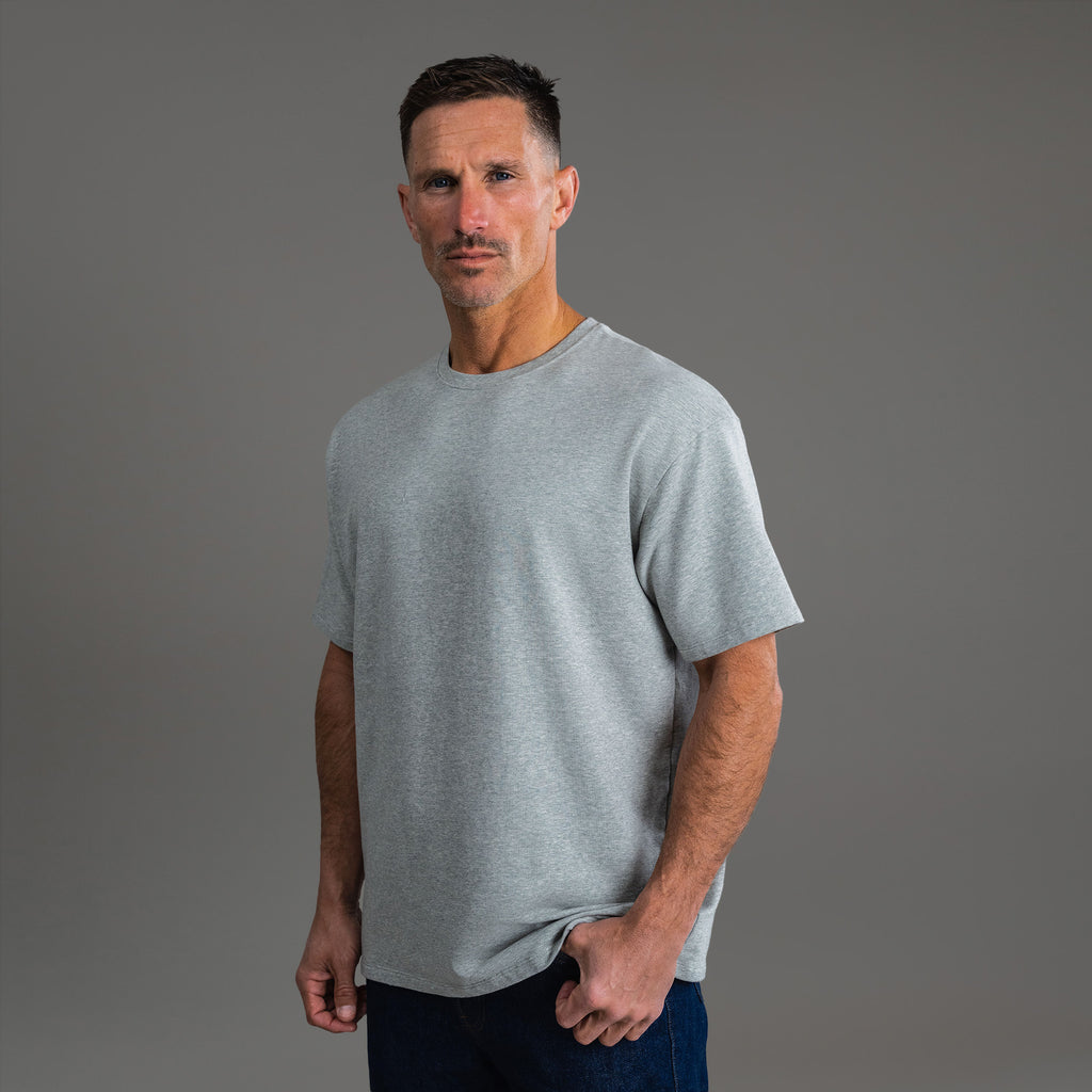 Tags:(6'0" - 180 lbs) custom t-shirt tee model Tyler in Heather Gray
