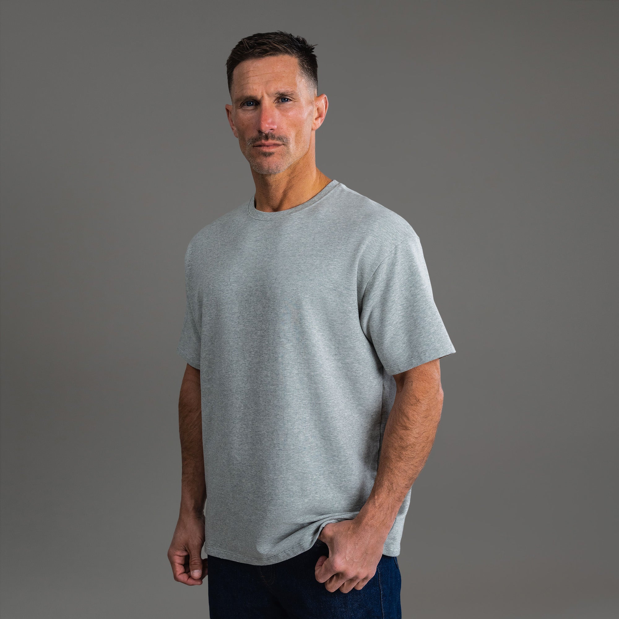 Tags:(6'0" - 180 lbs) custom t-shirt tee model Tyler in Heather Gray