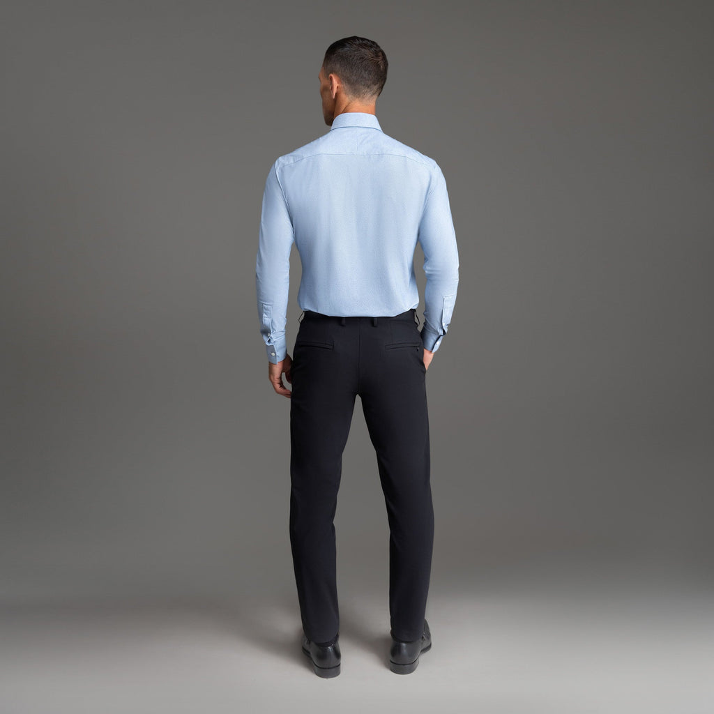 Custom Bespoke Tailored Spread Shirt model Tyler in Light Blue Emblem