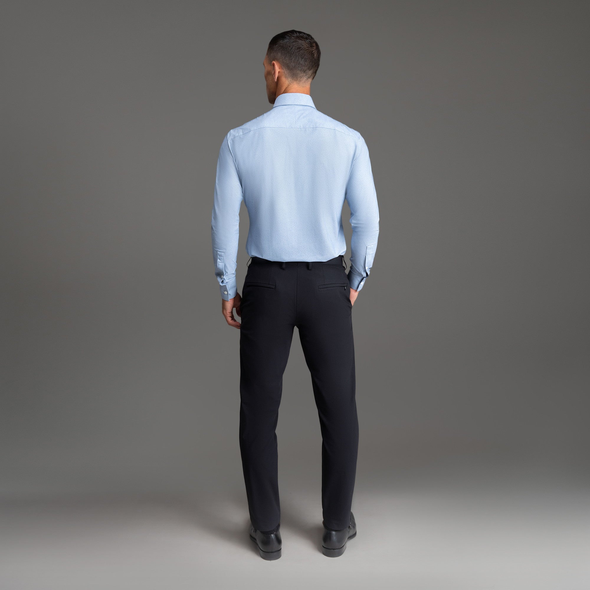 Custom Bespoke Tailored Spread Shirt model Tyler in Light Blue Emblem