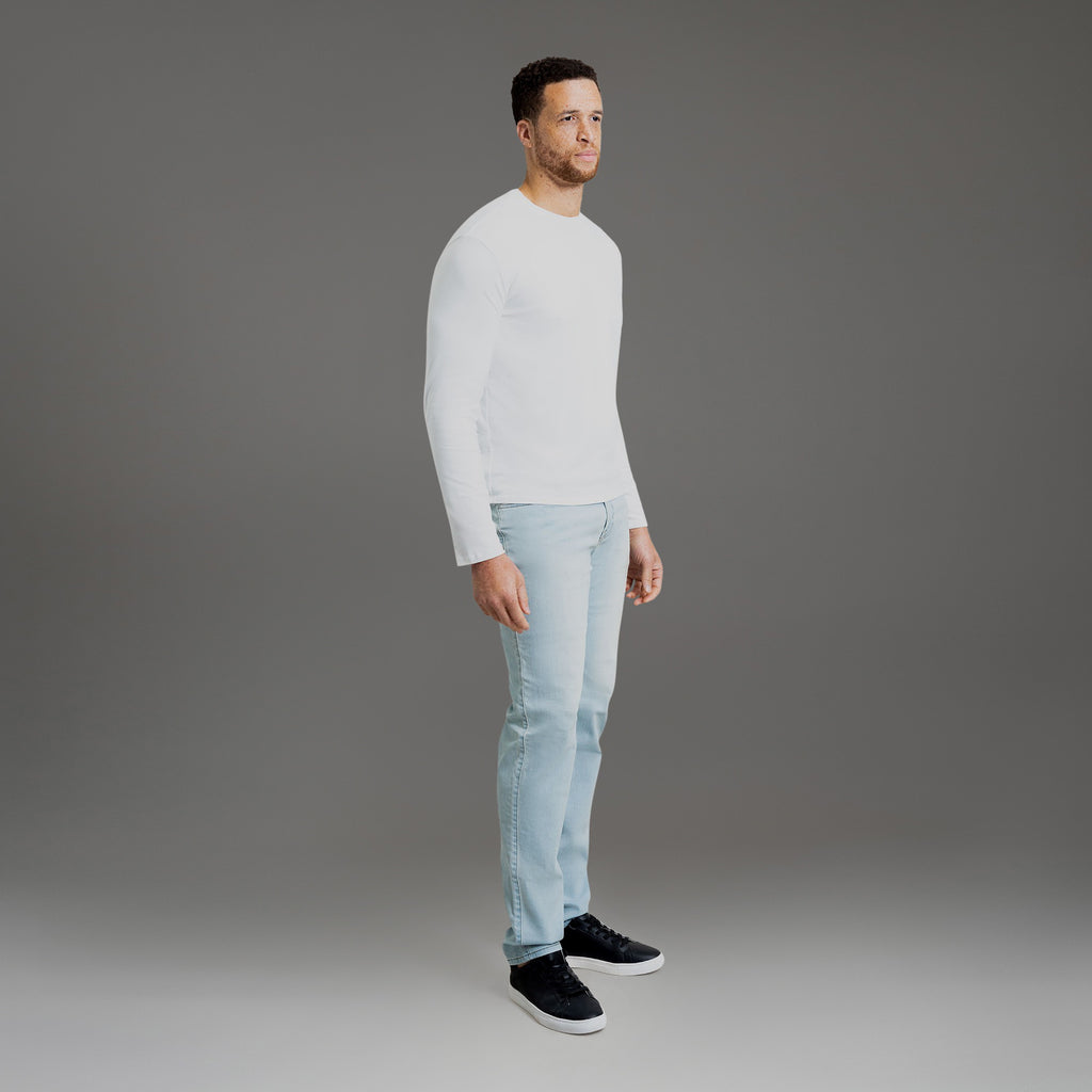 Custom longsleeve t-shirt on model Glen in White