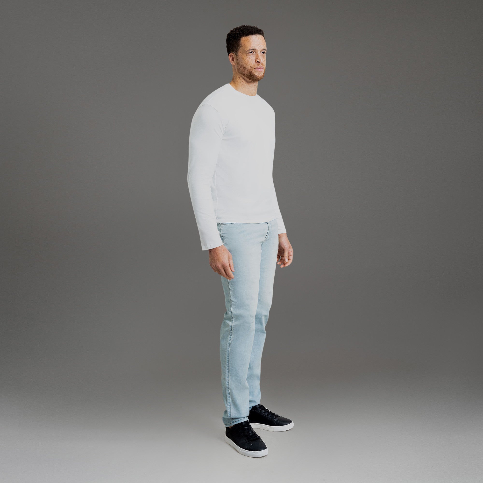 Custom longsleeve t-shirt on model Glen in White