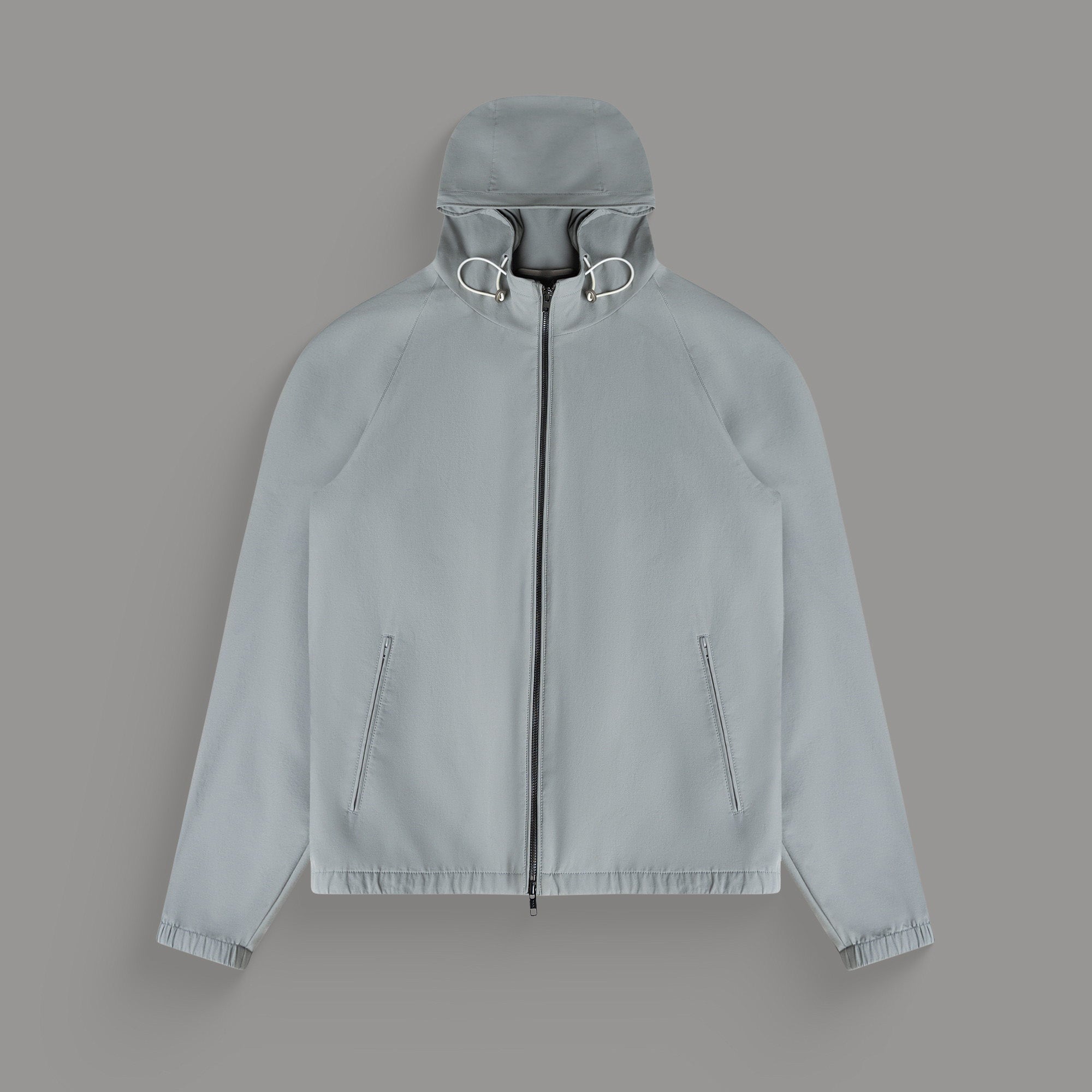 men's custom hooded jacket model Tyler in Light Gray