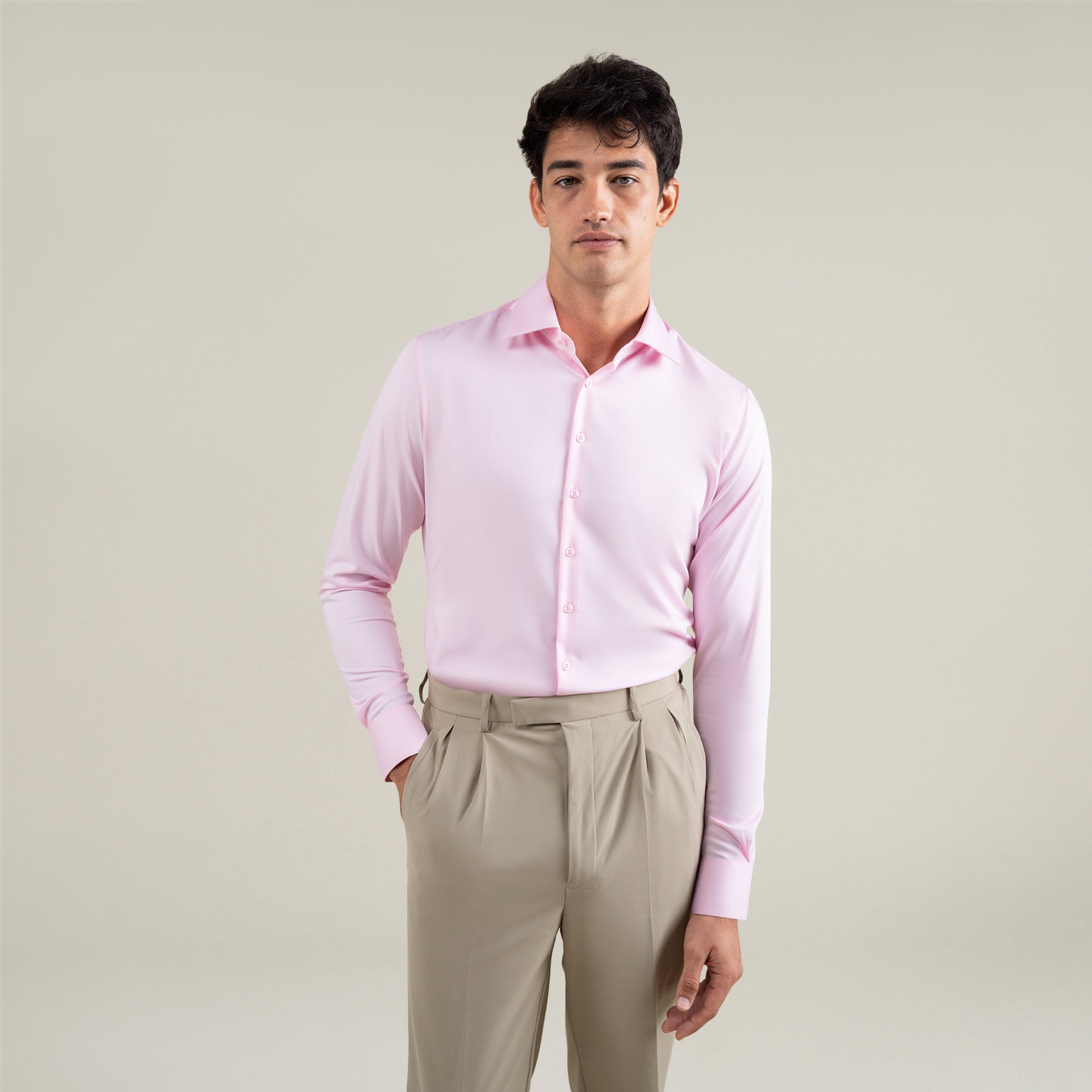 Tags:(6'1"|165) Custom Bespoke Tailored Spread Shirt model Jessey in Pink BreezeTech