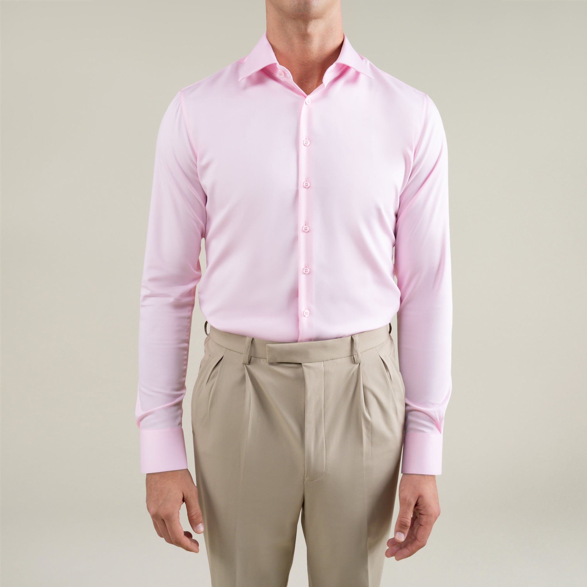 Tags:(6'1"|165) Custom Bespoke Tailored Spread Shirt model Jessey in Pink BreezeTech