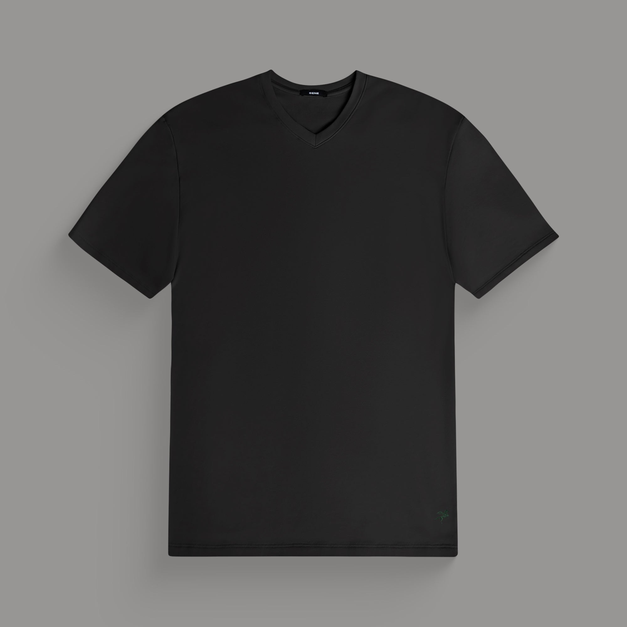 Cumulus v-neck t-shirt on a beige background model Tyler in Minimalist
