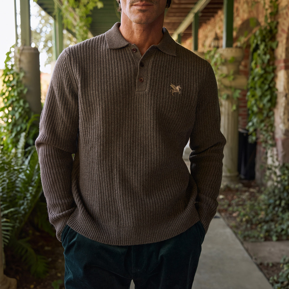 Knit Rugby Polo model Tyler in Fieldstone