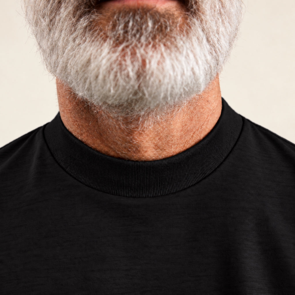 Pima Reserve Mock Neck T-Shirt model Guillermo in Black