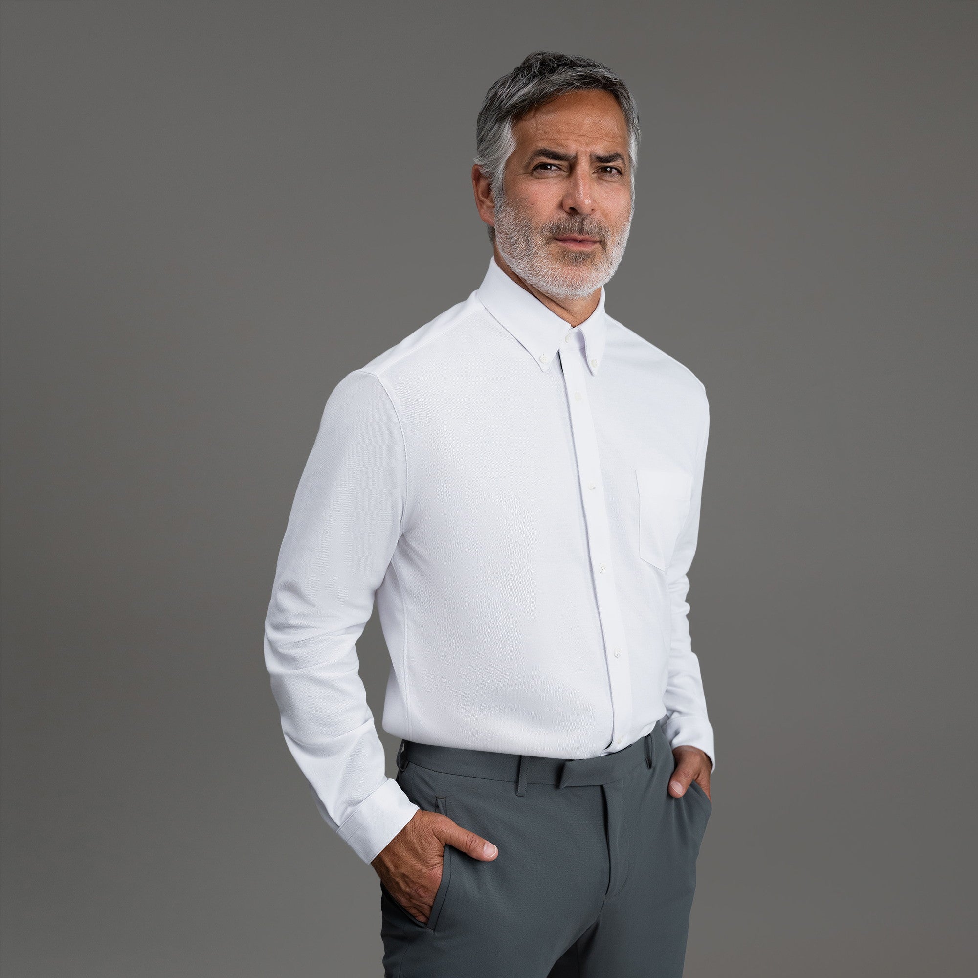 Custom Bespoke Tailored Mercer Shirt model Guillermo in White