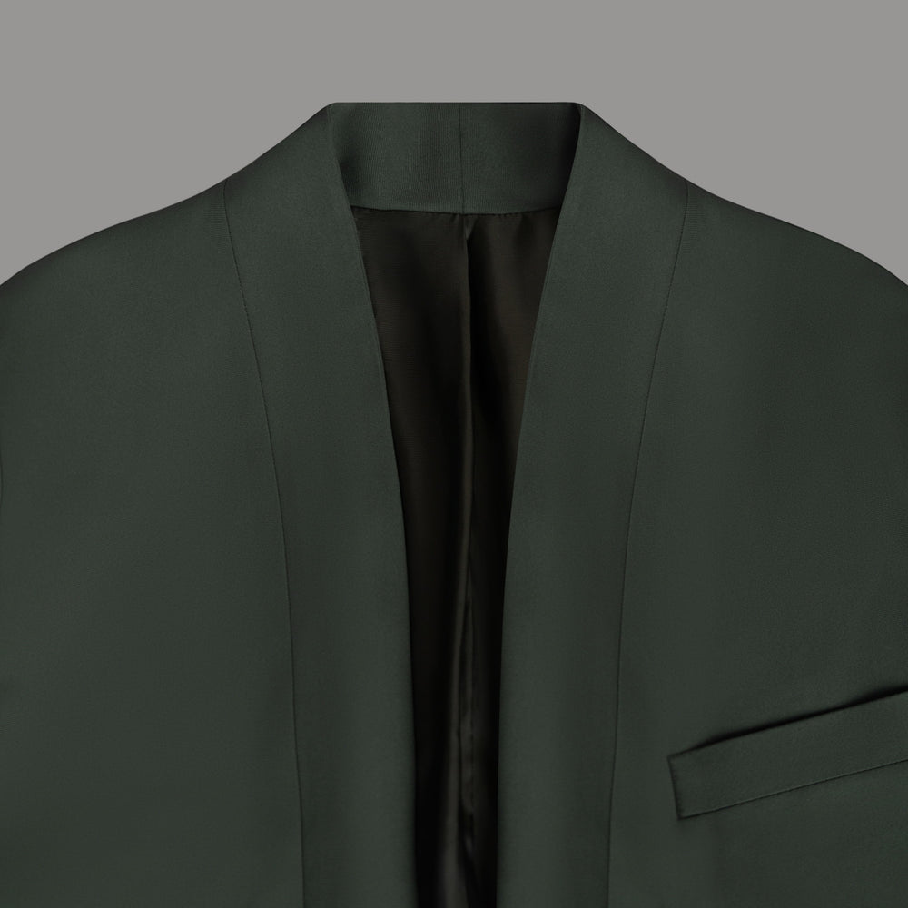 Dark green suit jacket on a gray background.