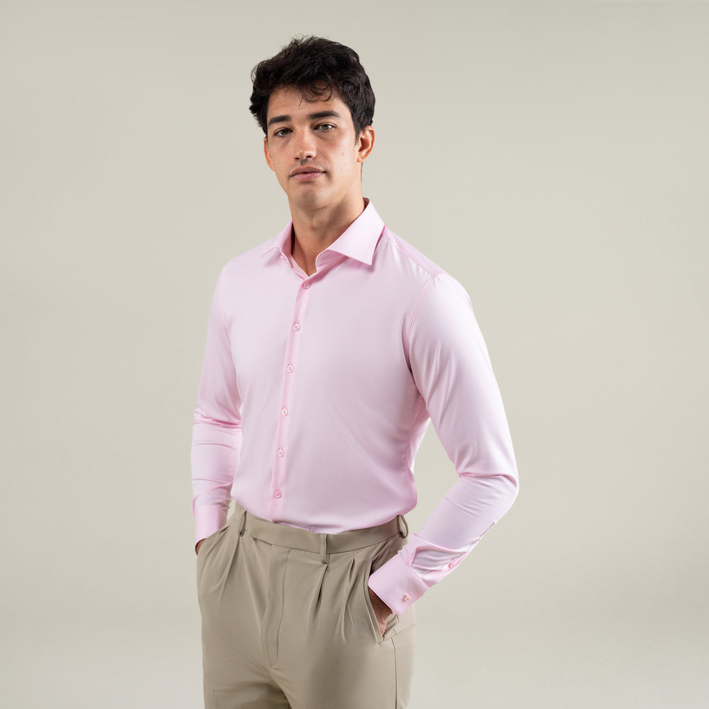 Tags:(6'1"|165) Custom Bespoke Tailored Spread Shirt model Jessey in Pink BreezeTech