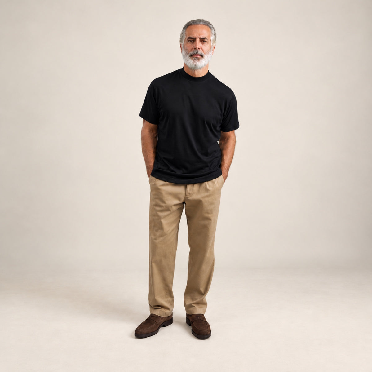 Pima Reserve Mock Neck T-Shirt model Guillermo in Black