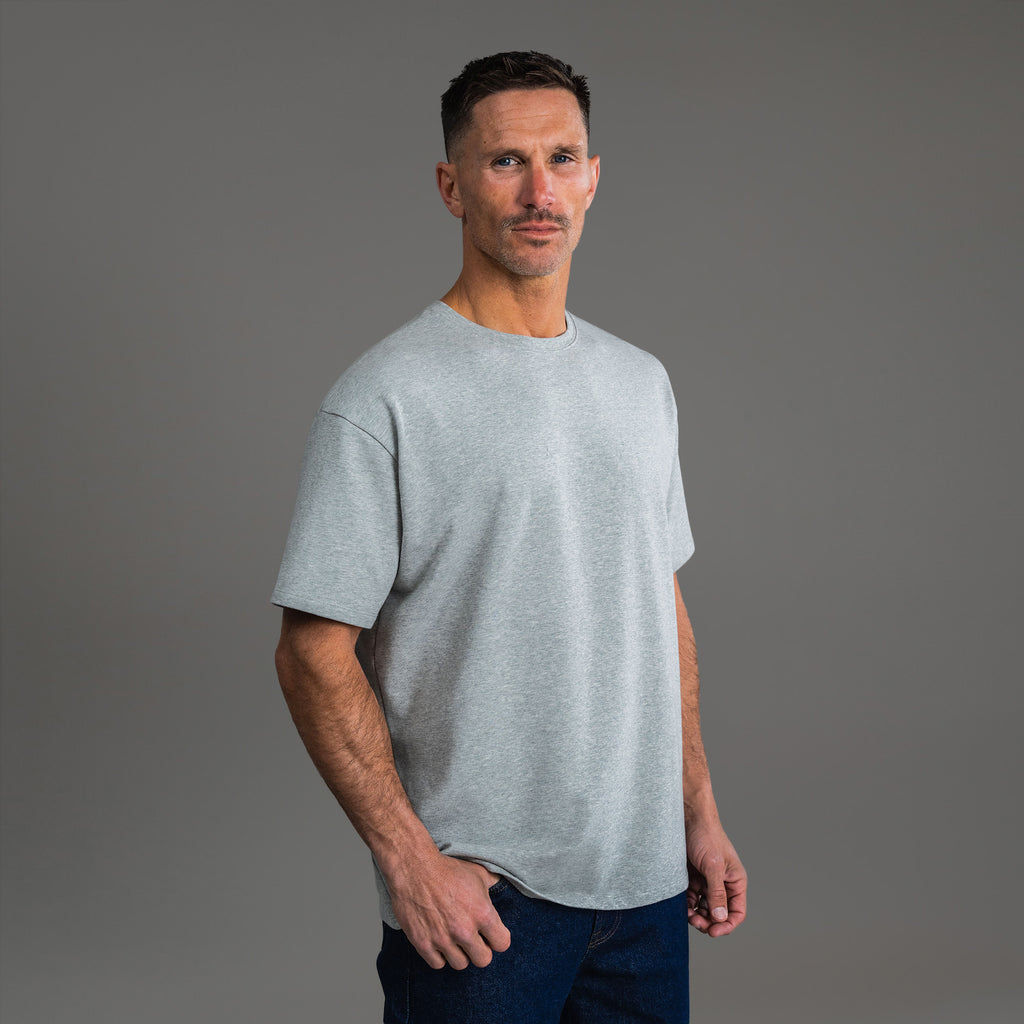 Tags:(6'0" - 180 lbs) custom t-shirt tee model Tyler in Heather Gray