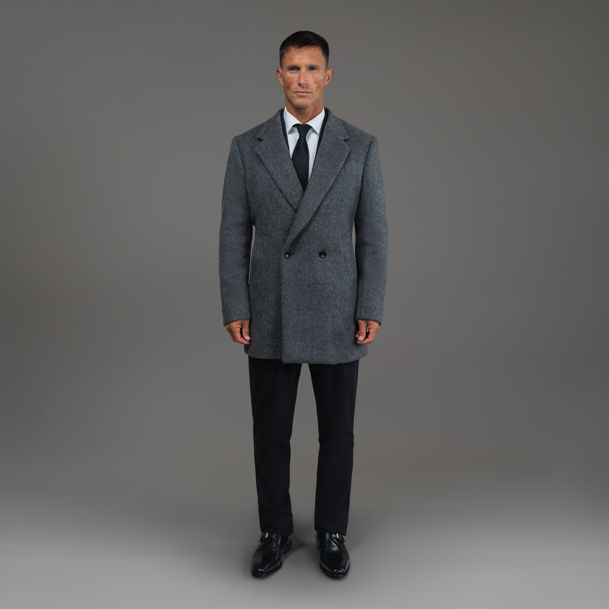 Tags:(6'0"|180 lbs) Bespoke custom linen men's suit los angeles model Tyler in  Dark Gray