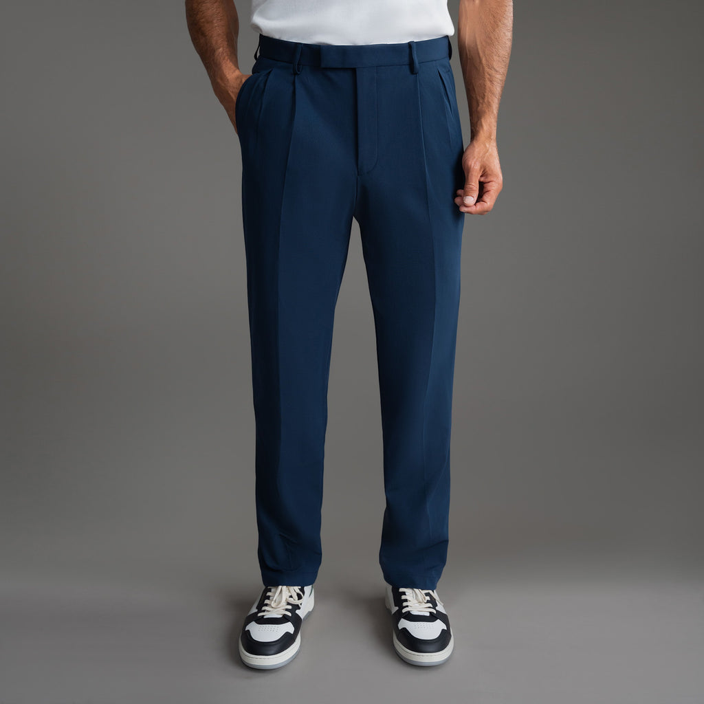 bespoke custom trousers pant chino performance technical model Tyler in Nautical Blue