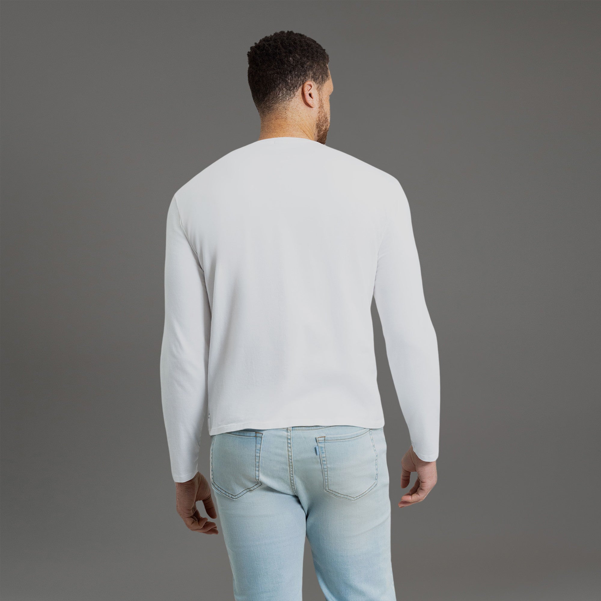 Custom longsleeve t-shirt on model Glen in White