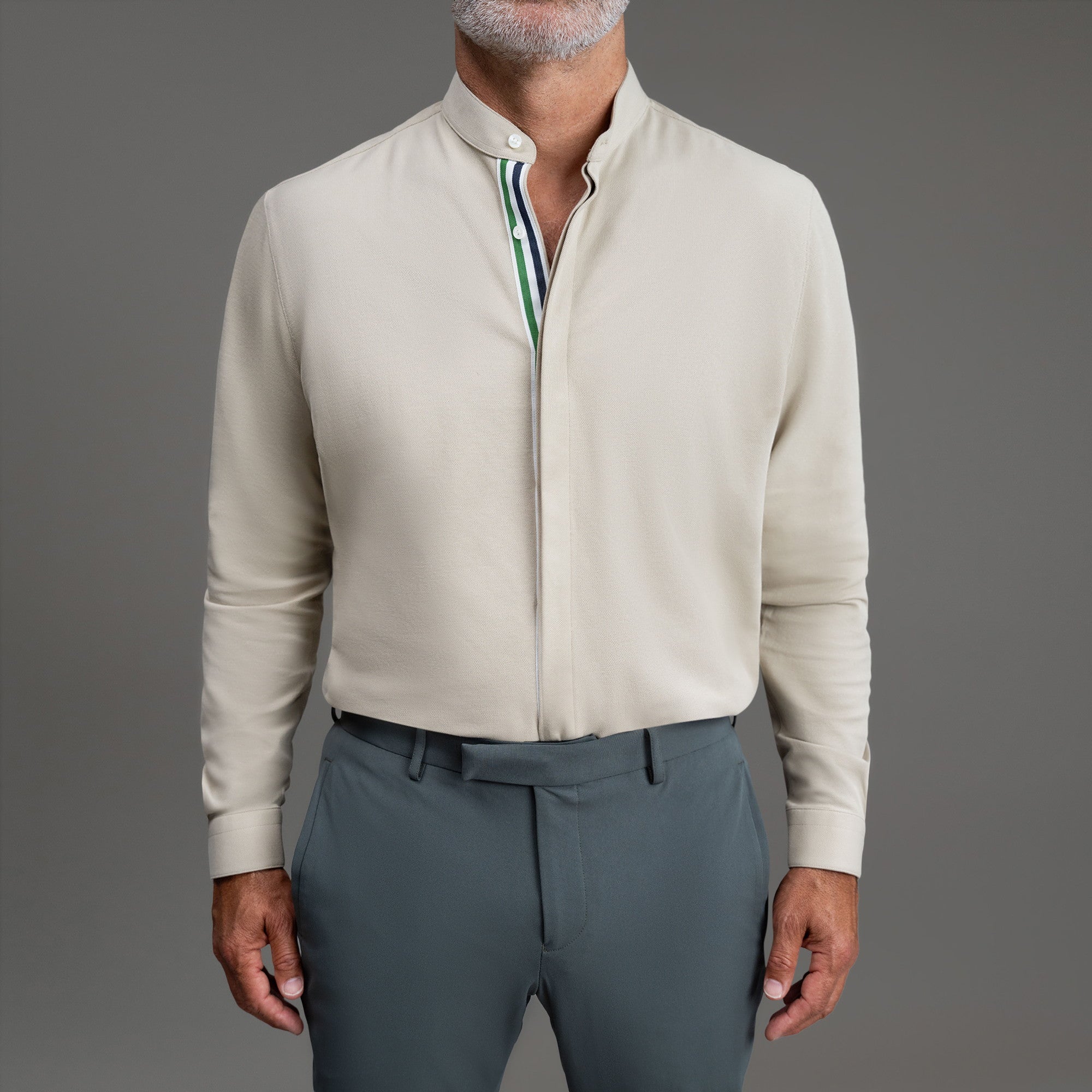 Bespoke Custom Monk Shirt model Guillermo in Khaki