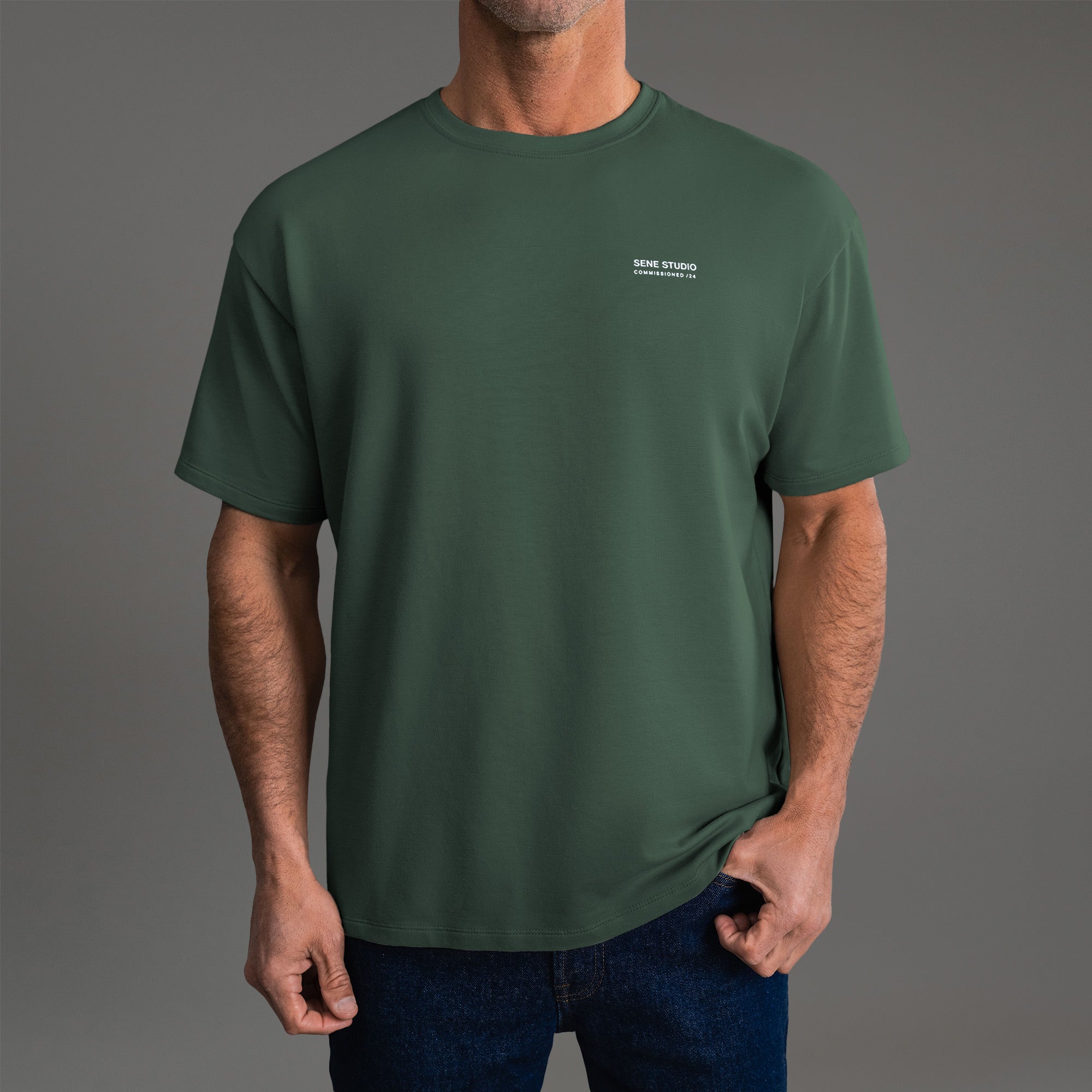 Tags:(6'0" - 180 lbs) custom t-shirt tee model Tyler in Moss