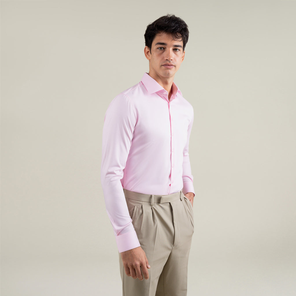 Tags:(6'1"|165) Custom Bespoke Tailored Spread Shirt model Jessey in Pink BreezeTech