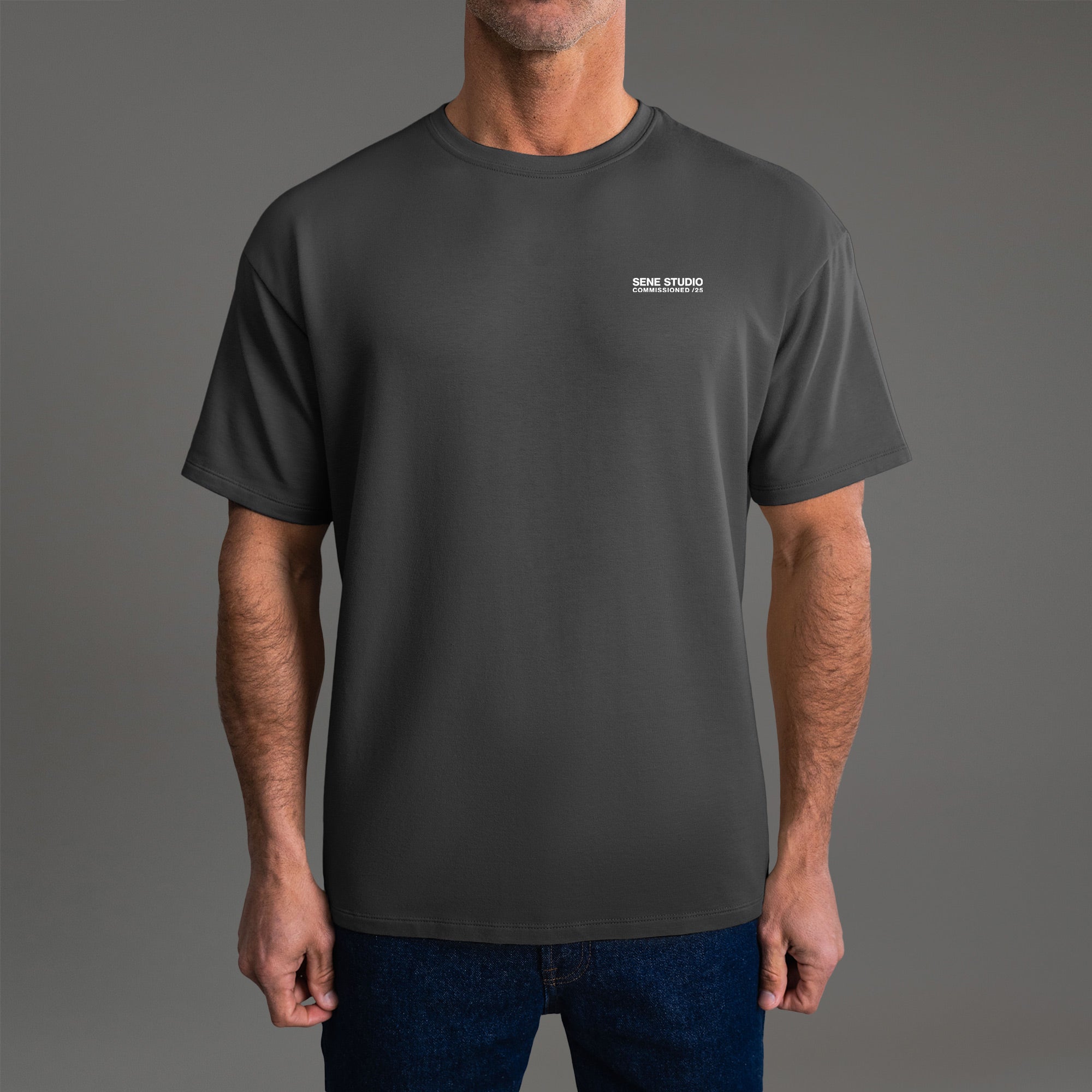 Tags:(6'0" - 180 lbs) custom t-shirt tee model Tyler in Smoke