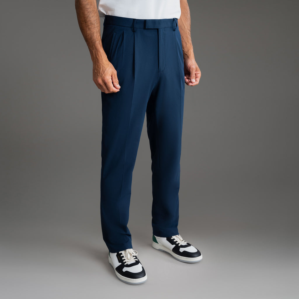 bespoke custom trousers pant chino performance technical model Tyler in Nautical Blue