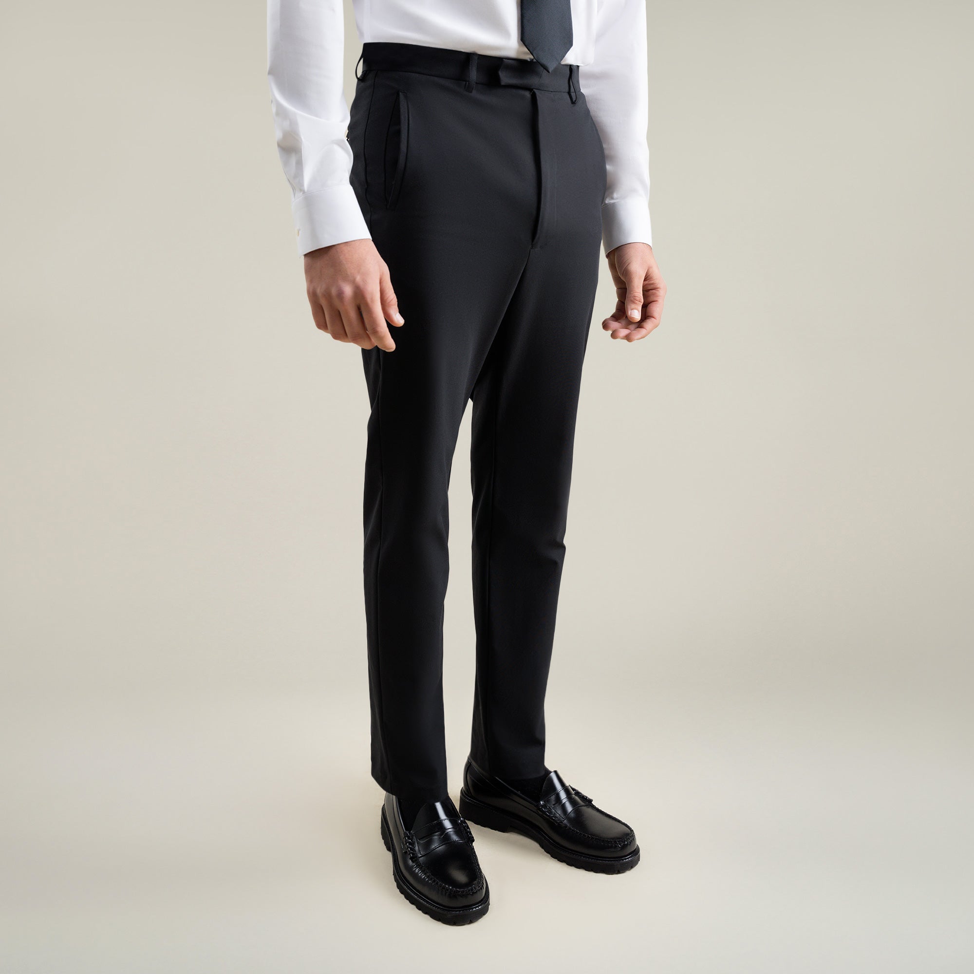 Tags:(6'1"|165) Bespoke custom athleisure technical athletic stretch suit los angeles model Jessey in Black