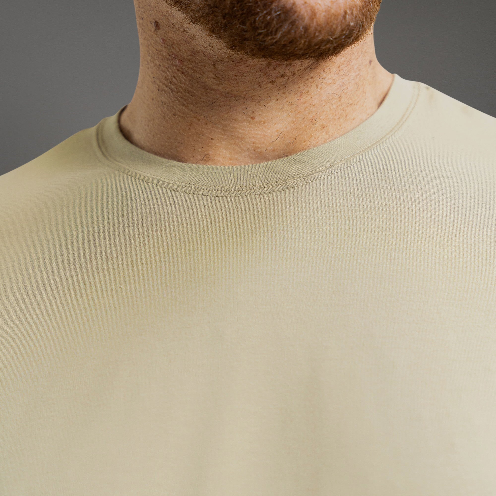 Custom longsleeve t-shirt on model Glen in Sand