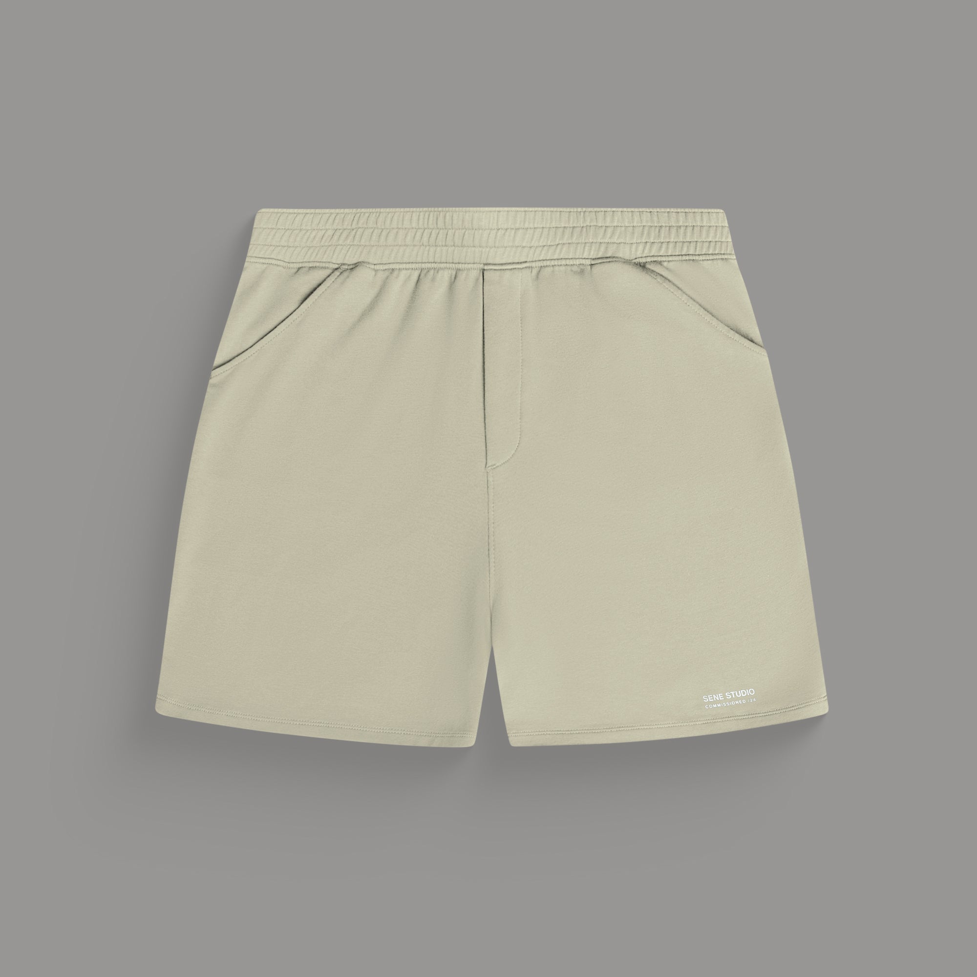 Custom bespoke shorts athleisure athletic build model Tyler in Mist