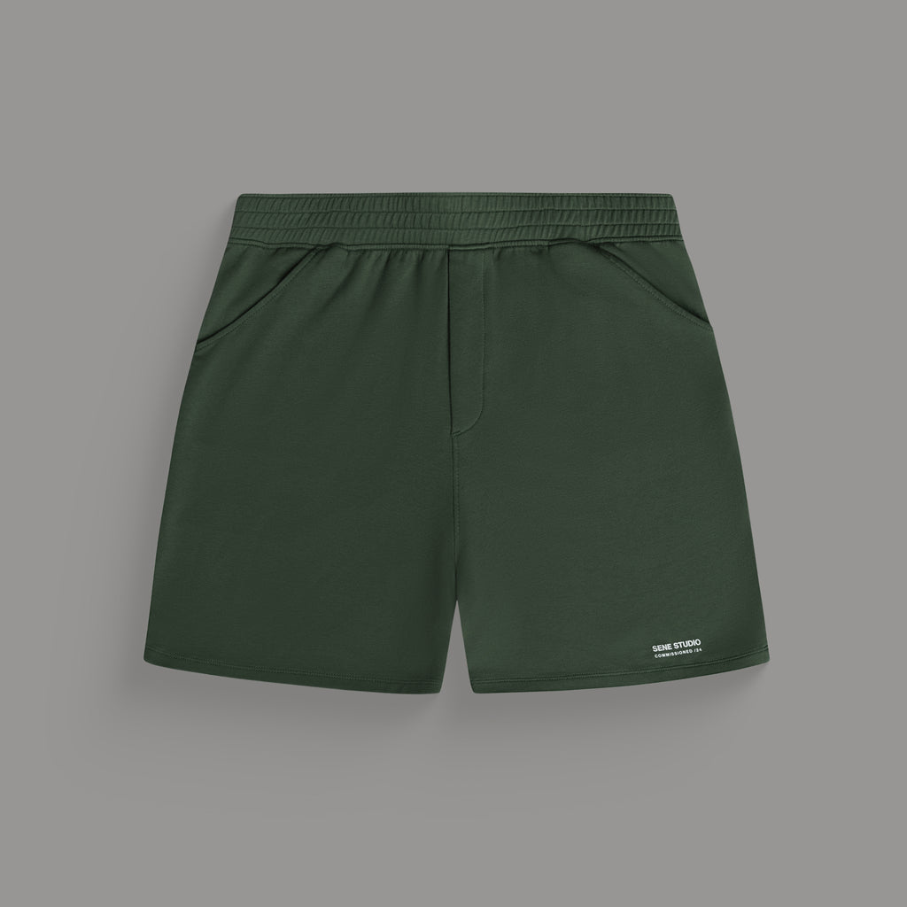 Custom bespoke shorts athleisure athletic build model Tyler in Moss